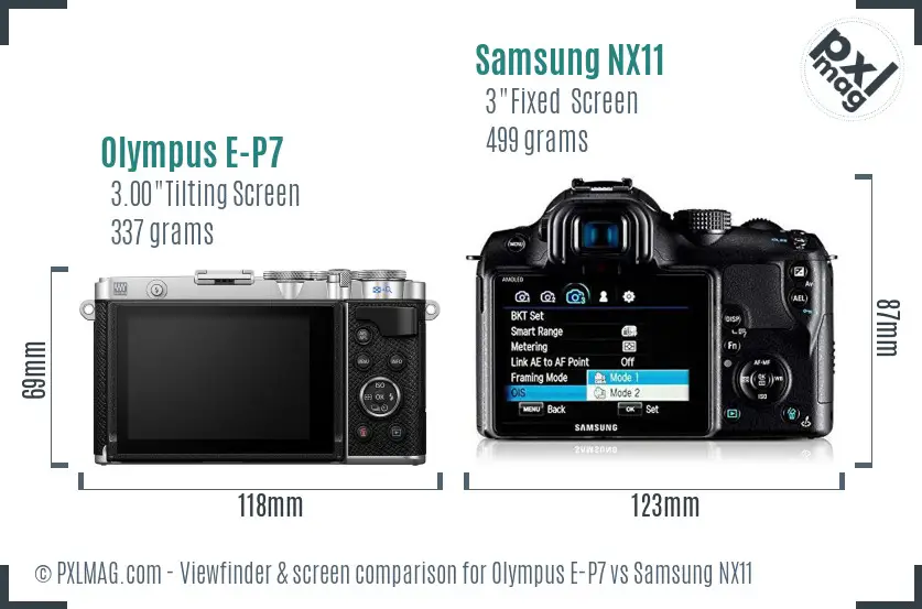 Olympus E-P7 vs Samsung NX11 Screen and Viewfinder comparison
