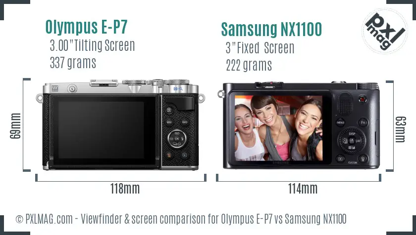 Olympus E-P7 vs Samsung NX1100 Screen and Viewfinder comparison