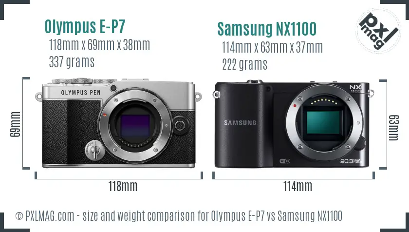 Olympus E-P7 vs Samsung NX1100 size comparison