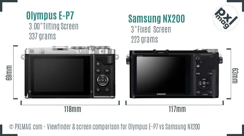 Olympus E-P7 vs Samsung NX200 Screen and Viewfinder comparison