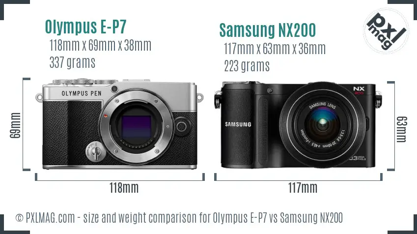 Olympus E-P7 vs Samsung NX200 size comparison
