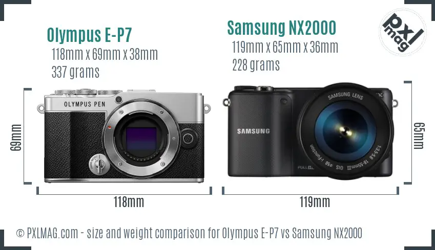 Olympus E-P7 vs Samsung NX2000 size comparison