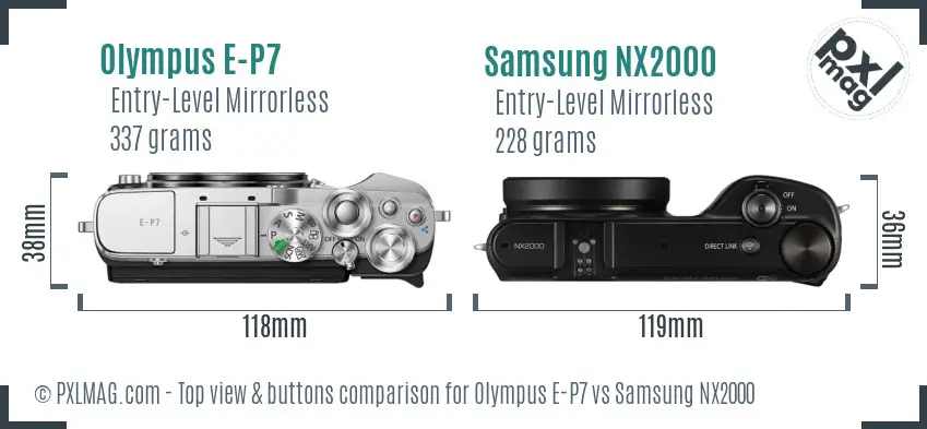 Olympus E-P7 vs Samsung NX2000 top view buttons comparison