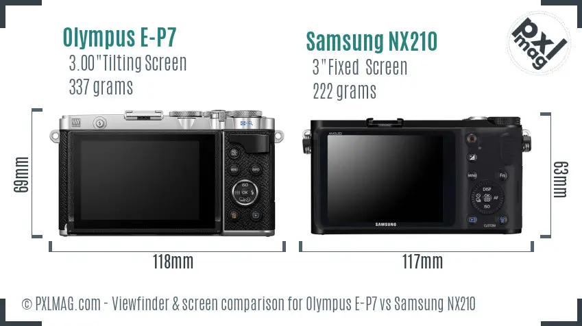 Olympus E-P7 vs Samsung NX210 Screen and Viewfinder comparison