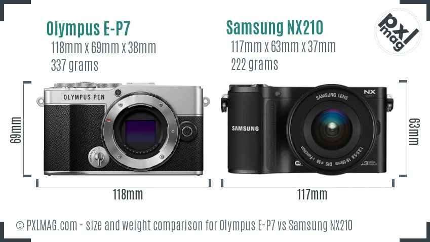 Olympus E-P7 vs Samsung NX210 size comparison