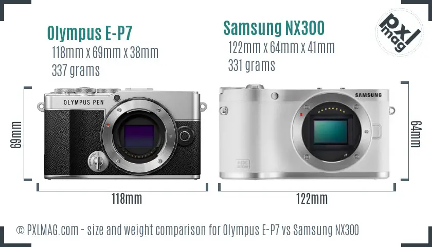 Olympus E-P7 vs Samsung NX300 size comparison
