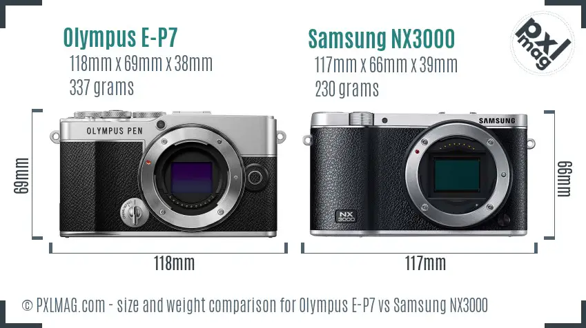 Olympus E-P7 vs Samsung NX3000 size comparison