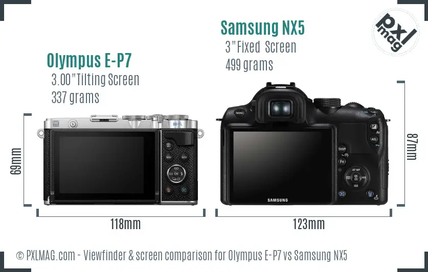Olympus E-P7 vs Samsung NX5 Screen and Viewfinder comparison
