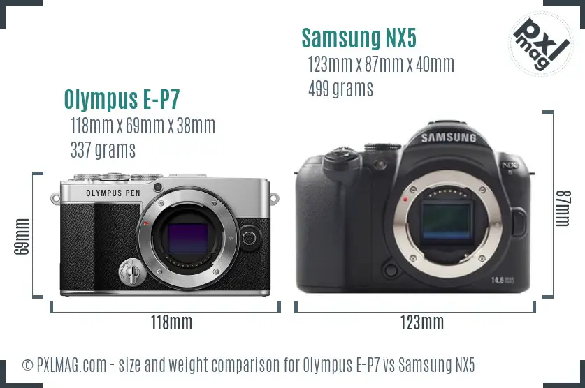 Olympus E-P7 vs Samsung NX5 size comparison