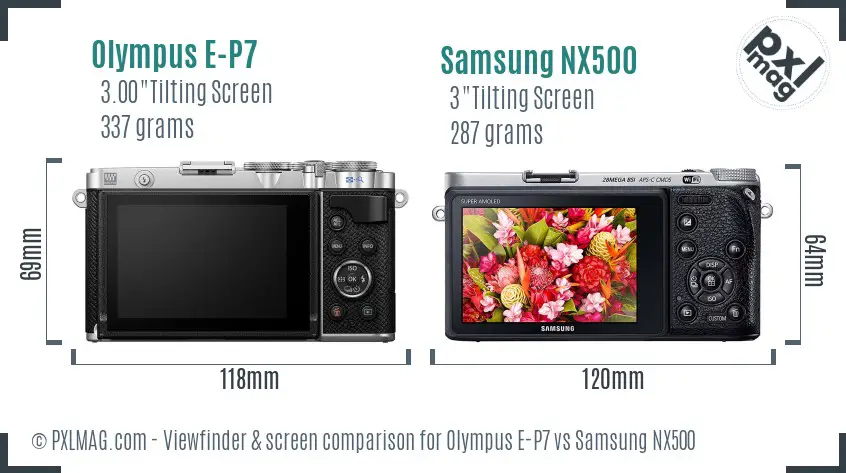 Olympus E-P7 vs Samsung NX500 Screen and Viewfinder comparison