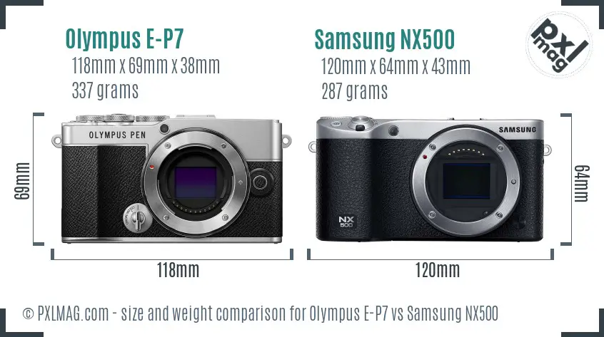Olympus E-P7 vs Samsung NX500 size comparison
