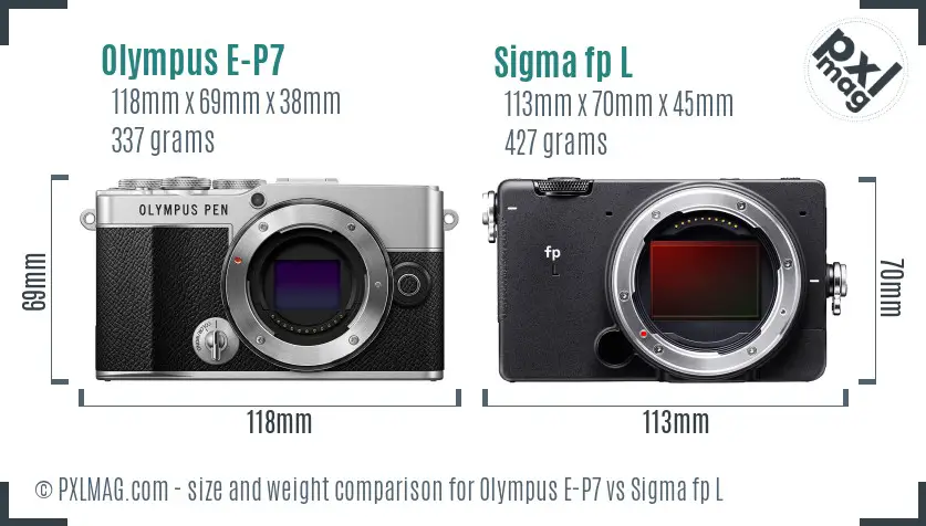 Olympus E-P7 vs Sigma fp L size comparison