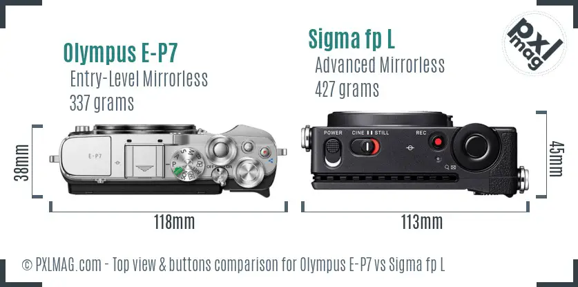 Olympus E-P7 vs Sigma fp L top view buttons comparison