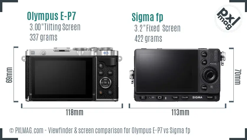 Olympus E-P7 vs Sigma fp Screen and Viewfinder comparison