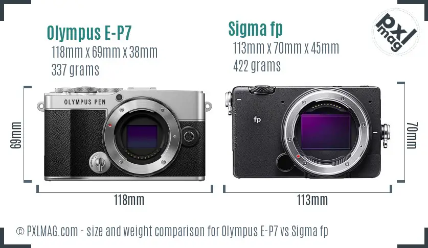 Olympus E-P7 vs Sigma fp size comparison