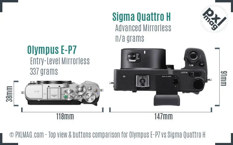 Olympus E-P7 vs Sigma Quattro H top view buttons comparison