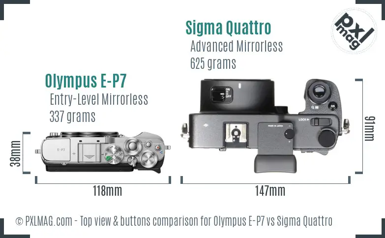 Olympus E-P7 vs Sigma Quattro top view buttons comparison