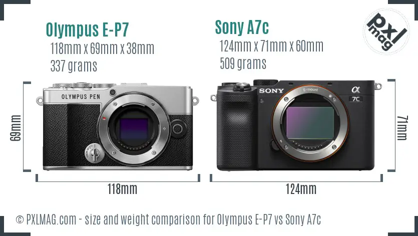 Olympus E-P7 vs Sony A7c size comparison Olympus E-P7 vs Sony A7c size comparison