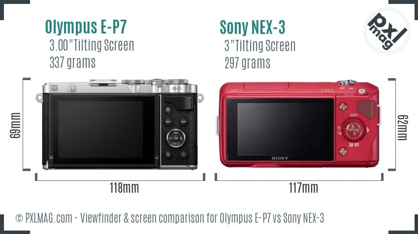 Olympus E-P7 vs Sony NEX-3 Screen and Viewfinder comparison