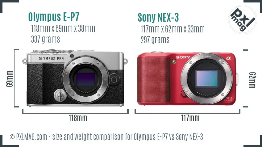 Olympus E-P7 vs Sony NEX-3 size comparison