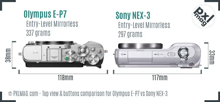 Olympus E-P7 vs Sony NEX-3 top view buttons comparison