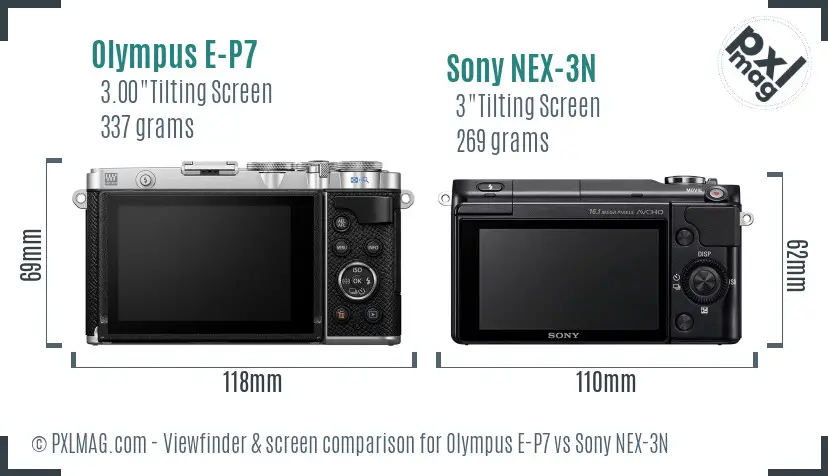 Olympus E-P7 vs Sony NEX-3N Screen and Viewfinder comparison