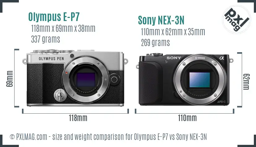 Olympus E-P7 vs Sony NEX-3N size comparison