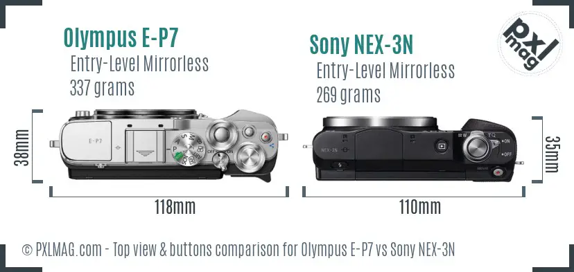 Olympus E-P7 vs Sony NEX-3N top view buttons comparison