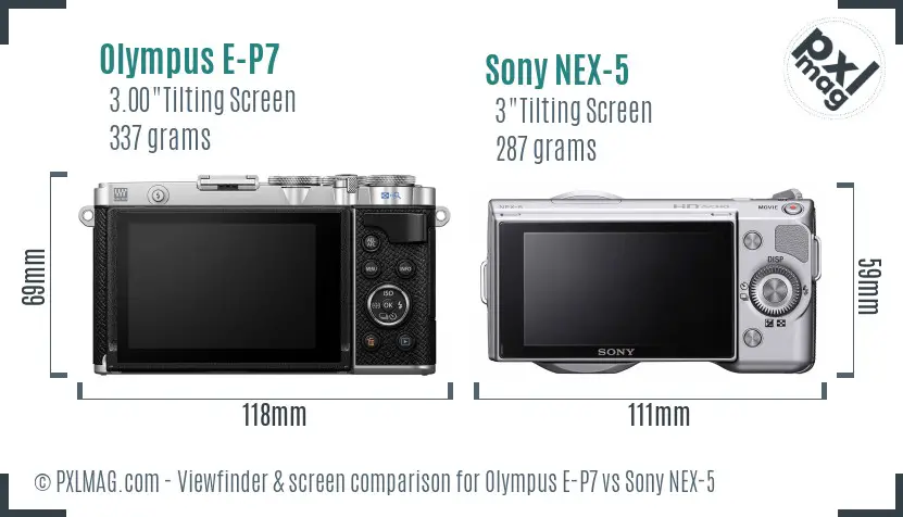 Olympus E-P7 vs Sony NEX-5 Screen and Viewfinder comparison