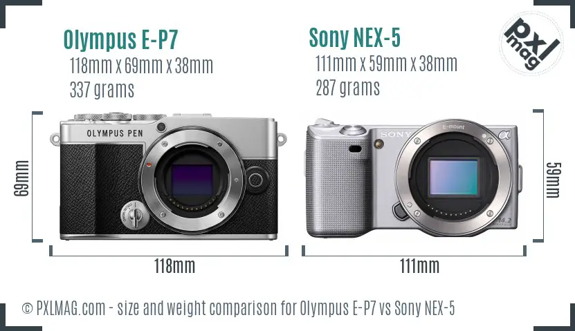 Olympus E-P7 vs Sony NEX-5 size comparison