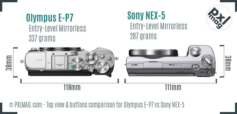 Olympus E-P7 vs Sony NEX-5 top view buttons comparison