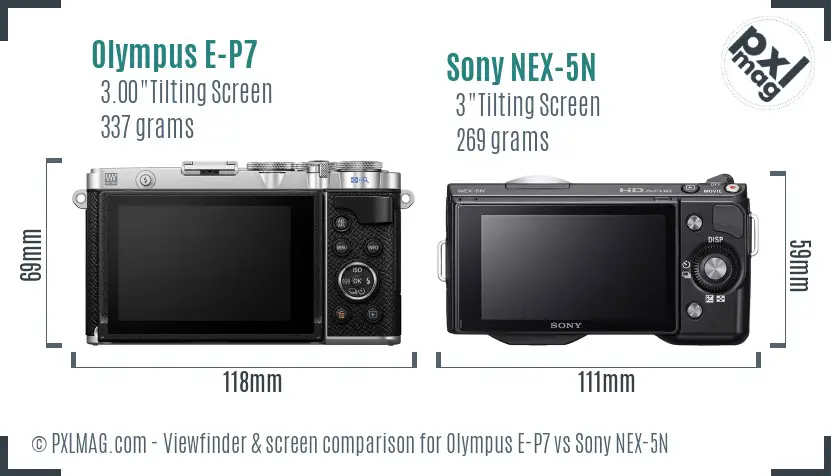 Olympus E-P7 vs Sony NEX-5N Screen and Viewfinder comparison