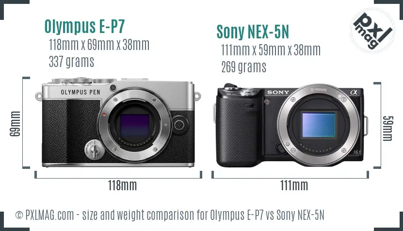 Olympus E-P7 vs Sony NEX-5N size comparison