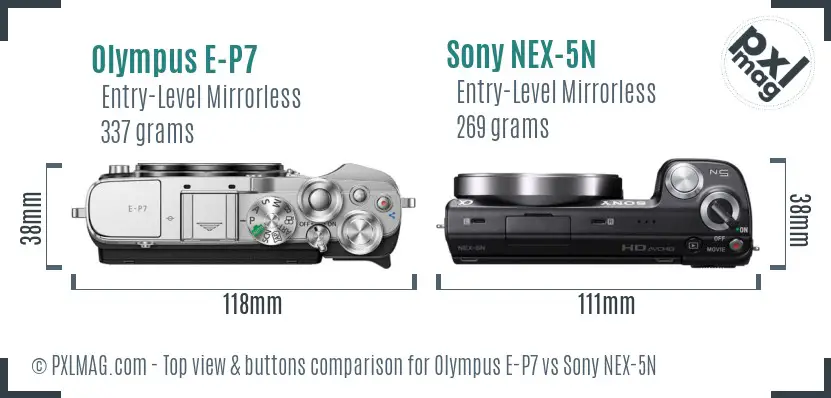 Olympus E-P7 vs Sony NEX-5N top view buttons comparison