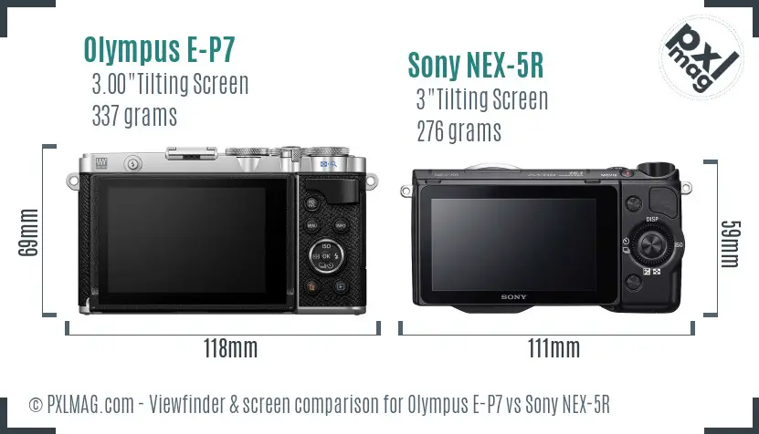 Olympus E-P7 vs Sony NEX-5R Screen and Viewfinder comparison