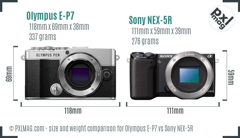 Olympus E-P7 vs Sony NEX-5R size comparison