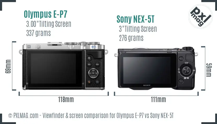 Olympus E-P7 vs Sony NEX-5T Screen and Viewfinder comparison