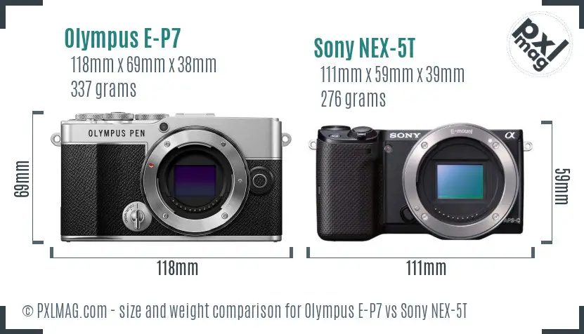 Olympus E-P7 vs Sony NEX-5T size comparison