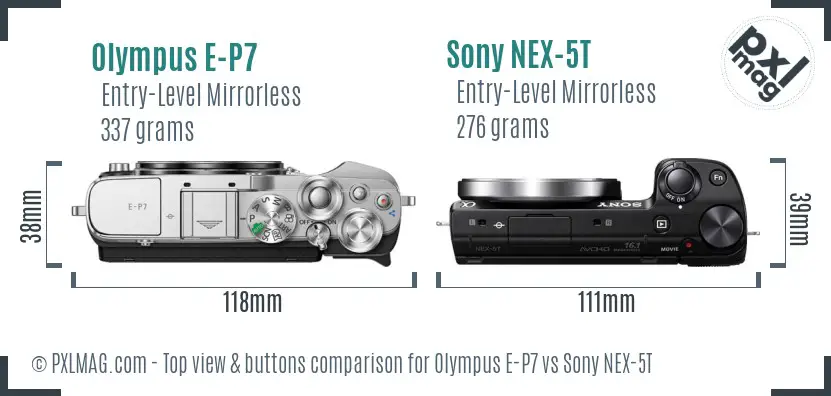 Olympus E-P7 vs Sony NEX-5T top view buttons comparison