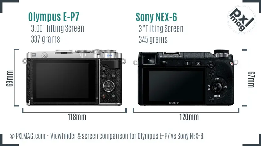 Olympus E-P7 vs Sony NEX-6 Screen and Viewfinder comparison