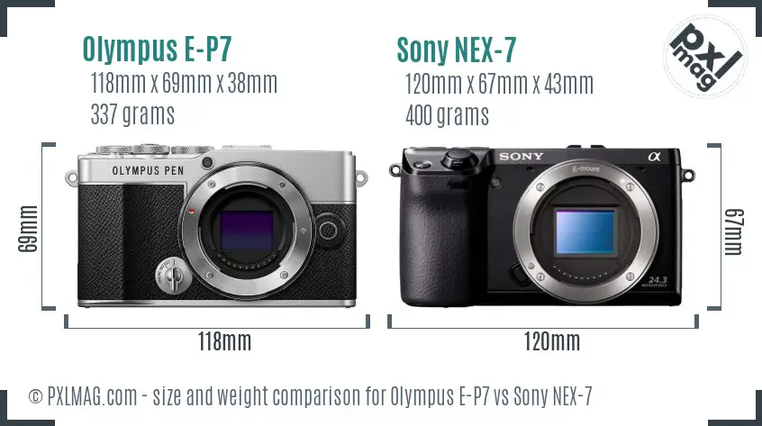 Olympus E-P7 vs Sony NEX-7 size comparison Olympus E-P7 vs Sony NEX-7 size comparison