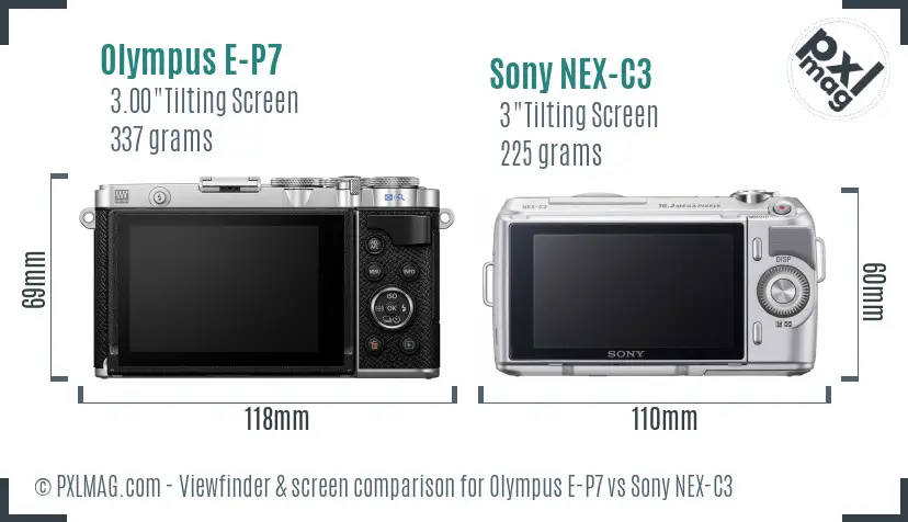 Olympus E-P7 vs Sony NEX-C3 Screen and Viewfinder comparison