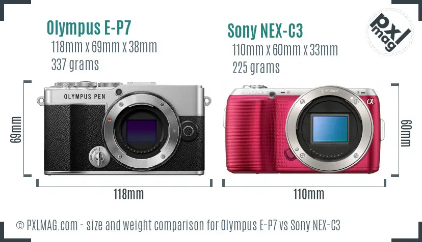 Olympus E-P7 vs Sony NEX-C3 size comparison