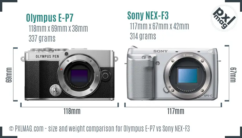 Olympus E-P7 vs Sony NEX-F3 size comparison