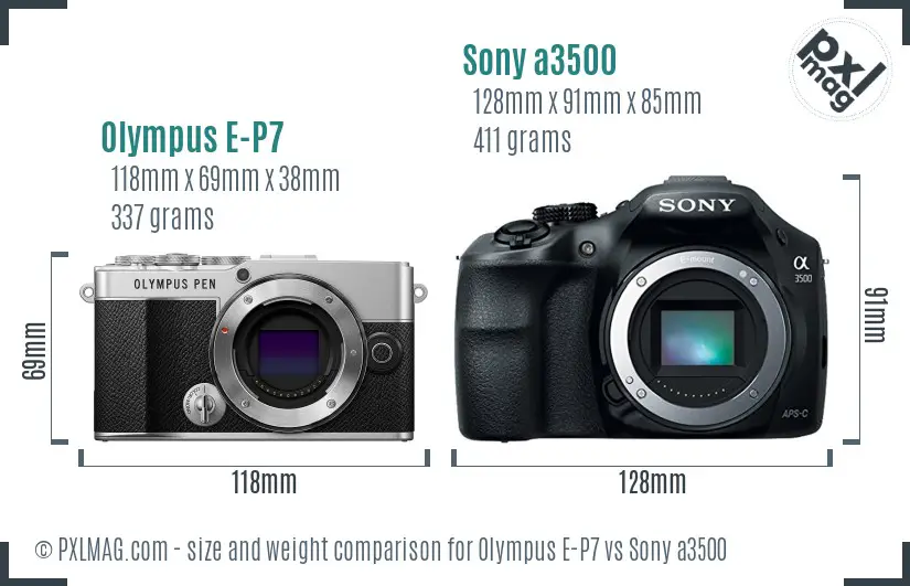 Olympus E-P7 vs Sony a3500 size comparison