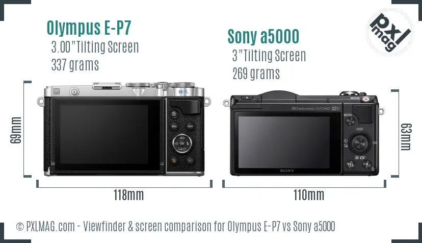 Olympus E-P7 vs Sony a5000 Screen and Viewfinder comparison