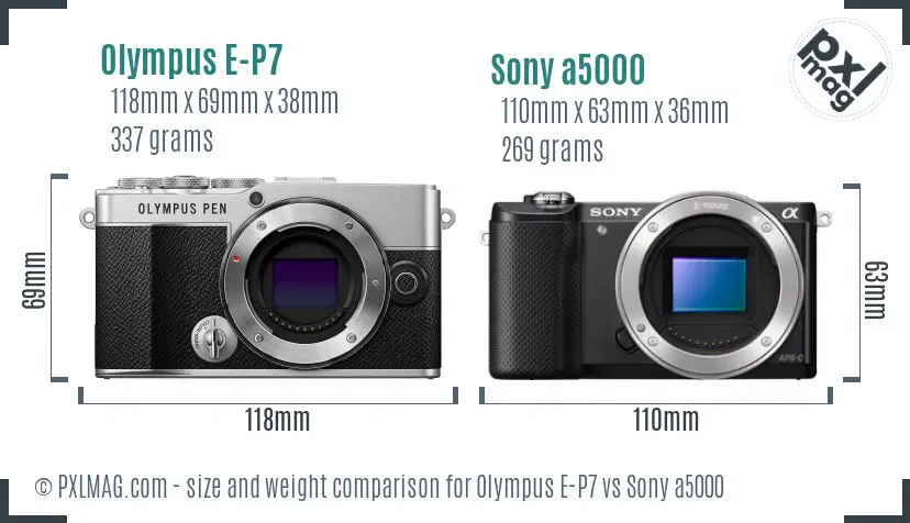 Olympus E-P7 vs Sony a5000 size comparison