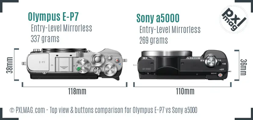 Olympus E-P7 vs Sony a5000 top view buttons comparison