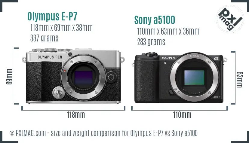 Olympus E-P7 vs Sony a5100 size comparison