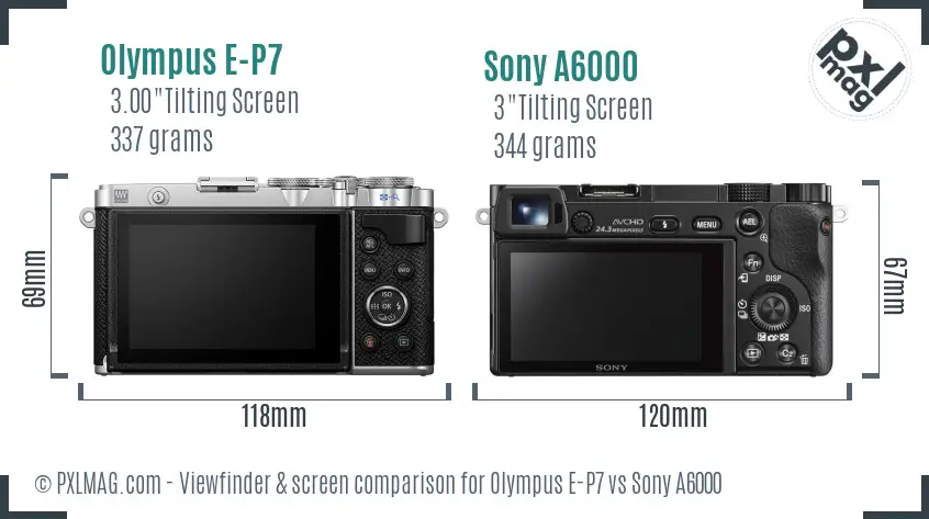 Olympus E-P7 vs Sony A6000 Screen and Viewfinder comparison